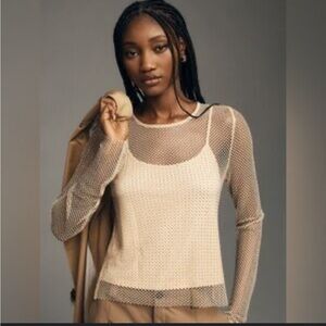 Beige Mesh Long Sleeve Top